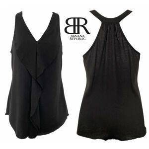 Banana Republic Black  V Neck Ruffle Tank